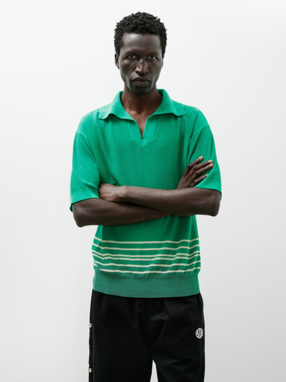 BODE designer Short-Sleeve Knit Polo with Contrast Stripe
